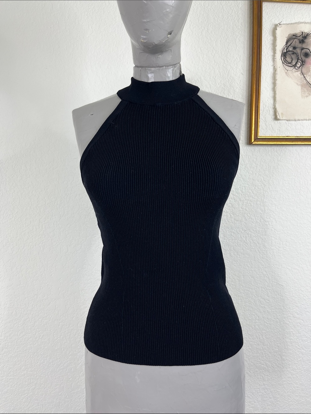 Cuts Clothing Rib Sleeveless Coreflex Mock Neck Tank Top Inverted Black